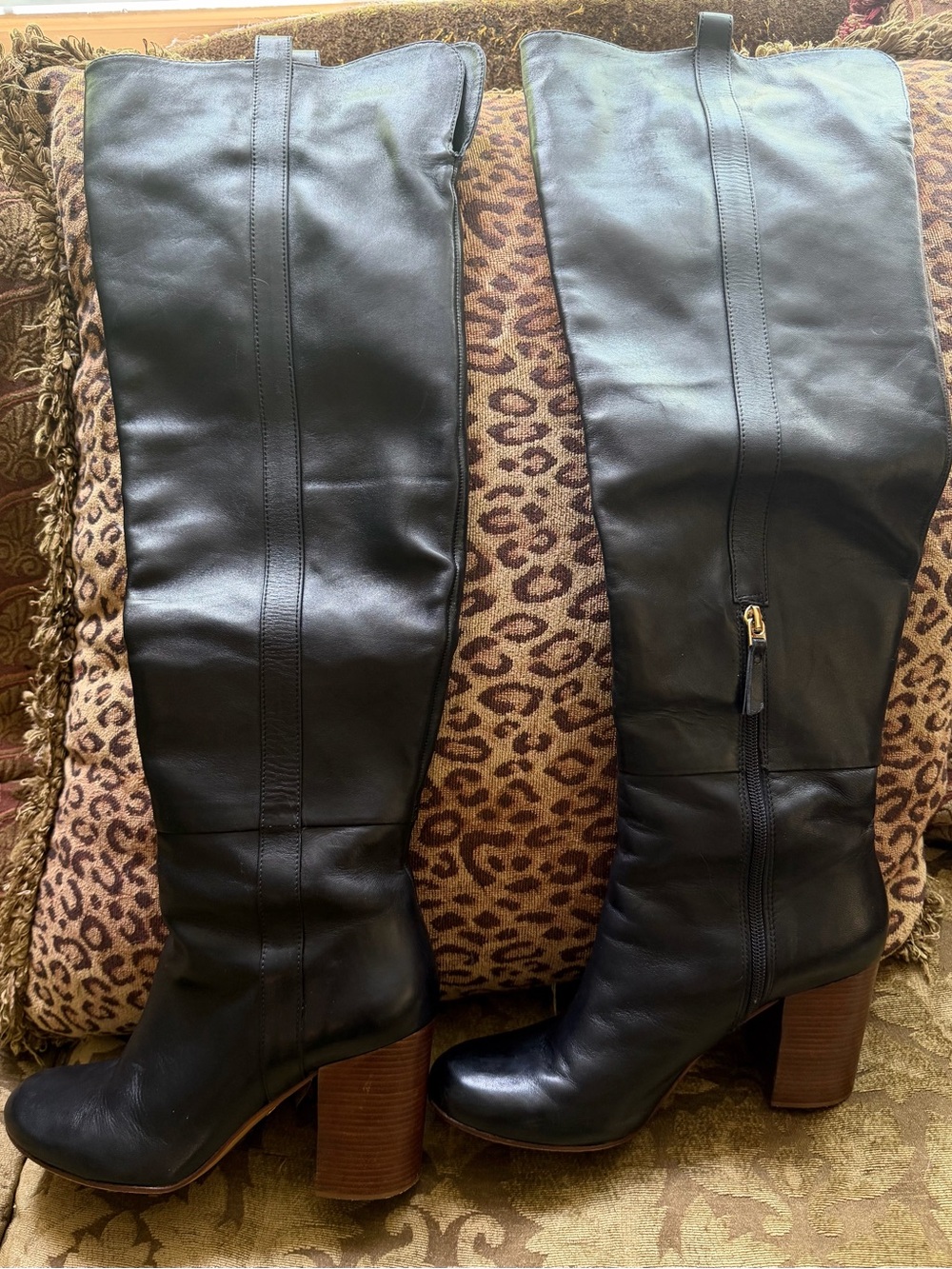 Vero Cuoio Black Leather Over-the-Knee Block Heel Boots size 9.5
